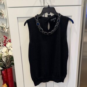 Jones New York Black Top with Embellished Neckline